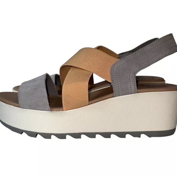 Sorel Women Sandals Cameron Flatform Chrome Grey Chalk Slingback Wedge shoes - Picture 1 of 7